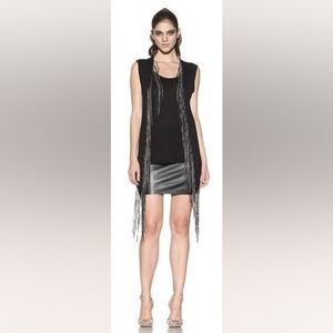 SHERI BODELL NWOT Black Vanity Long Vest with Suede & Chain Fringe; Size M